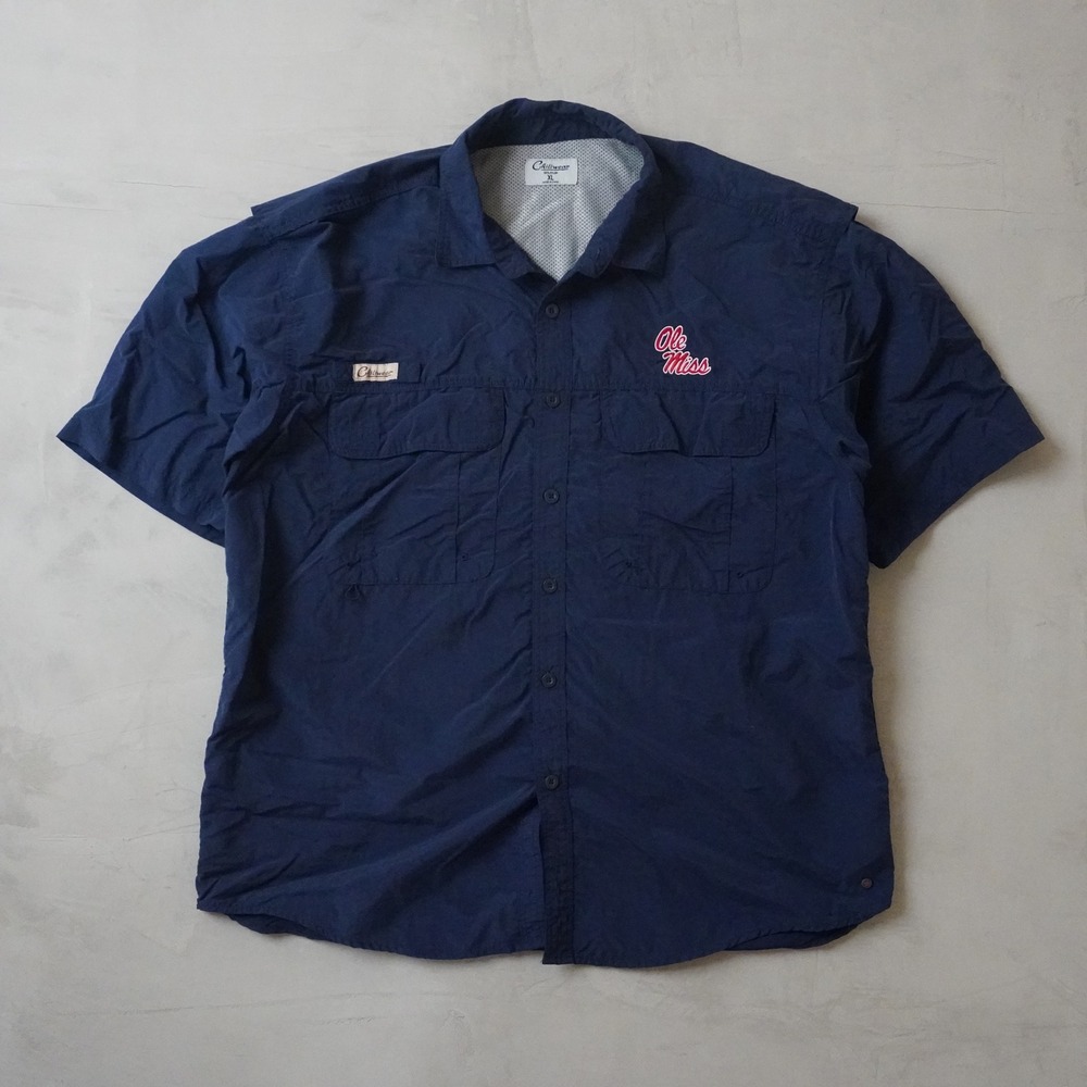 Columbia Men’s Navy Short-Sleeve Button-Down Shirt - Ole Miss Logo